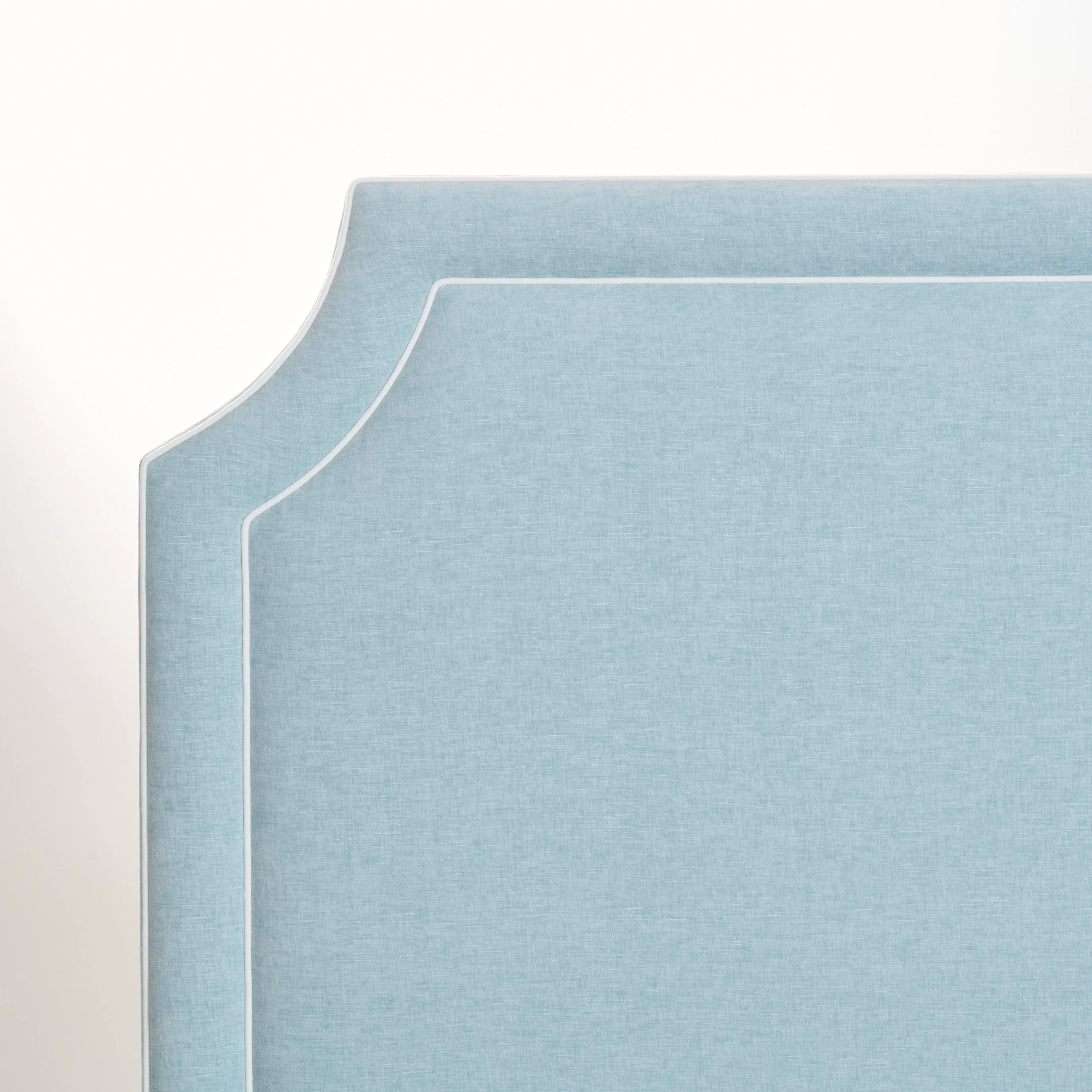 65”H King Headboard only - Seafoam Blue Chenille Fabric with White Trim - Image 5